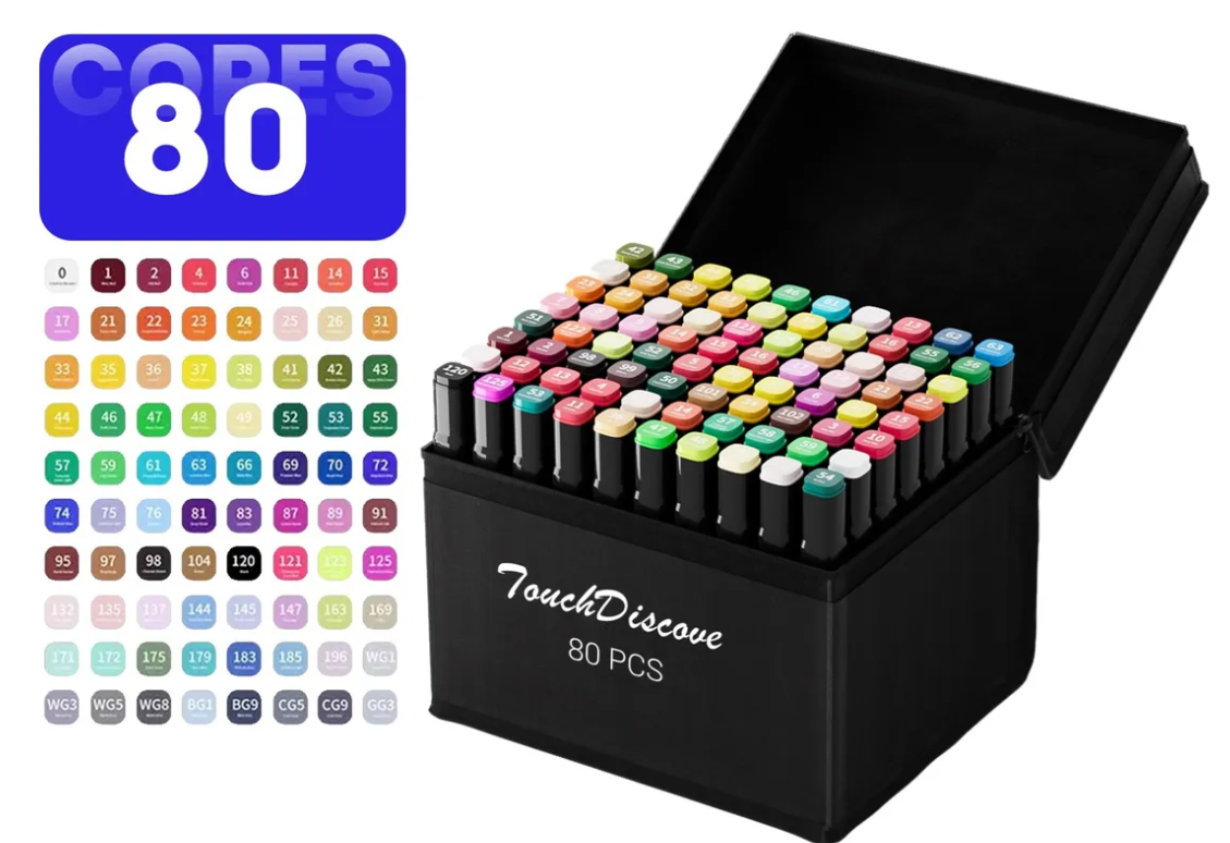 Conjunto Canetas Marcador Canetinha Ponta Dupla 80 Cores Kit