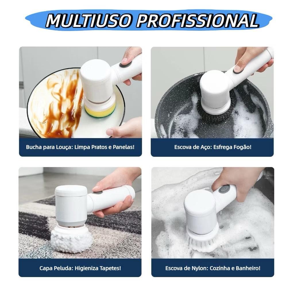 Escova de limpeza elétrica 5 em 1 limpador multiuso sem fio para cozinha / banheiro, limpeza diária de sapatos